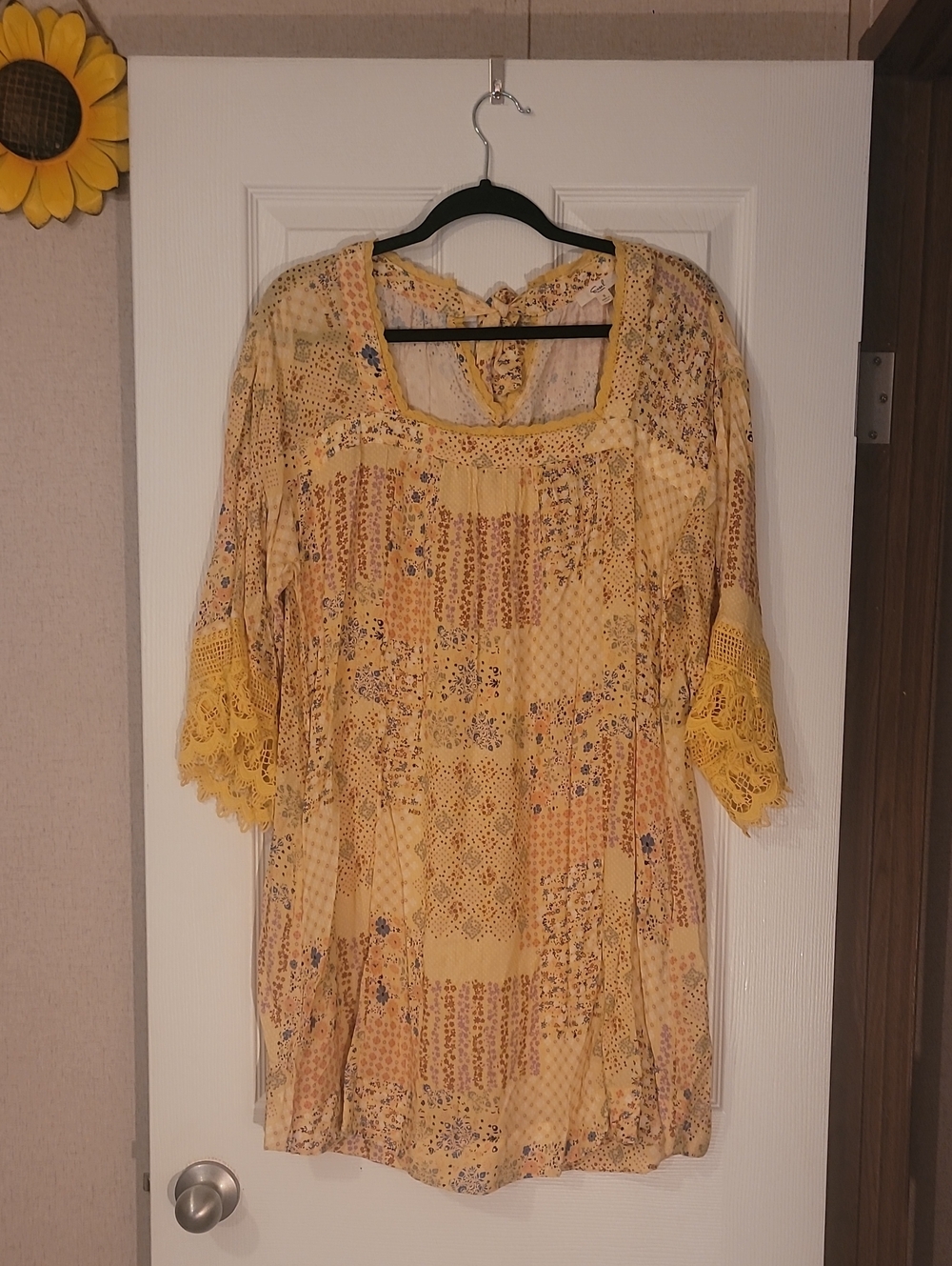 Easel Yellow Floral Boho Lace-Trim Women's Dress